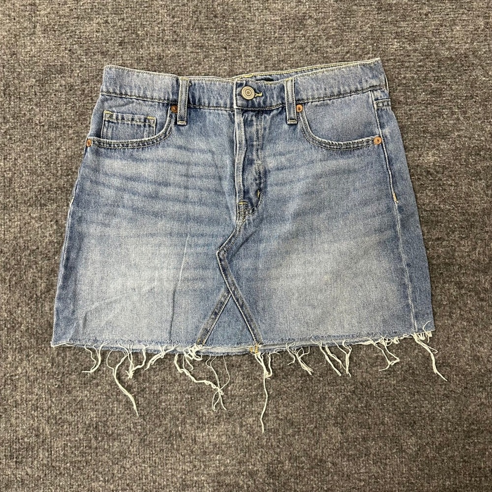 Aeropostale Skirt Womens Size 6 Blue Denim Raw Hem Distressed Mini Casual